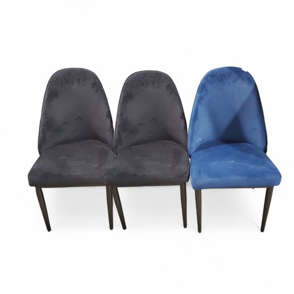 Set of 3 Velvet Dining Chairs - 2 Black And 1 Blue