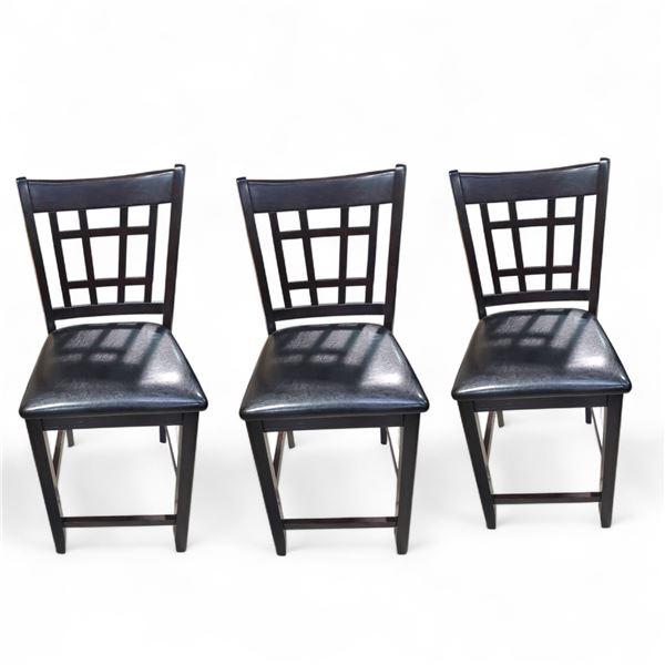 Group of 3 - Black Lattice-Back Counter-Height Bar Stools