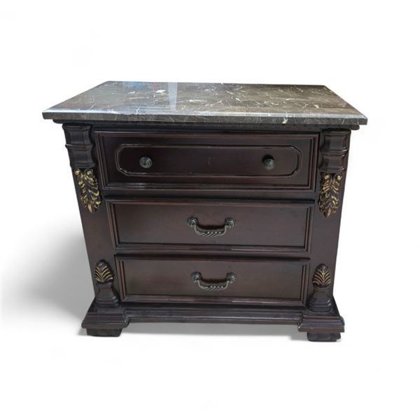 Faux Marble Top Dark Wooden 3-Drawer Storage Cabinet, H30.5" x W32" x D16"