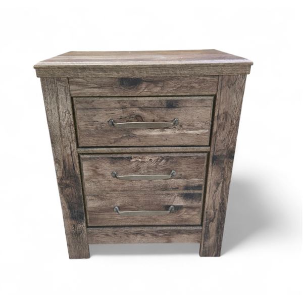 Rustic Oak-Style 2-Drawer Wooden Nightstand, H29" x W24" x D16"