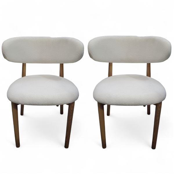 2 Modern Cream Upholstered Dining Chairs with Wooden Legs
