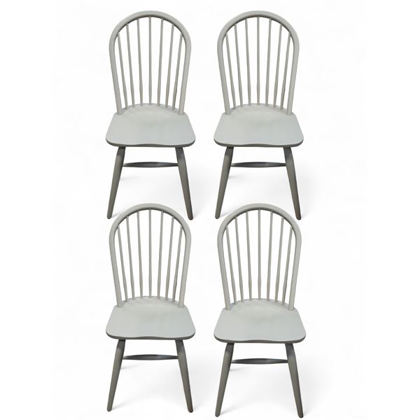 4 Grey Windsor-Style Spindle Back Dining Chairs