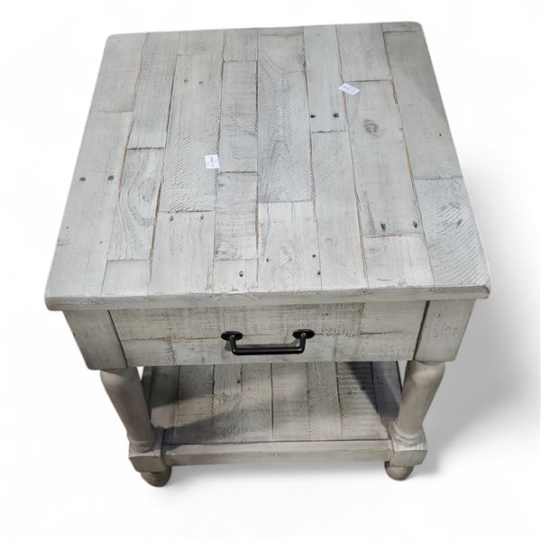 Whitewashed Rustic Wood Nightstand, H25" x 22" x 24"