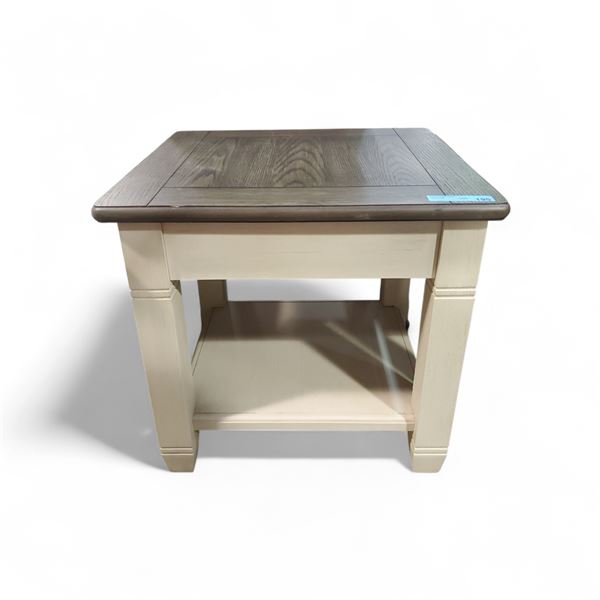 Smoked Oak Wood Top End Table, H24" x 25.5" x 24"