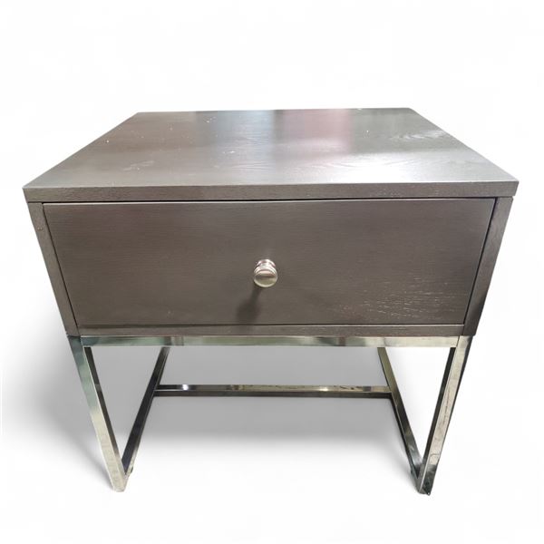 Modern Brown Nightstand with Chrome Base, H22" x W22" x D20"