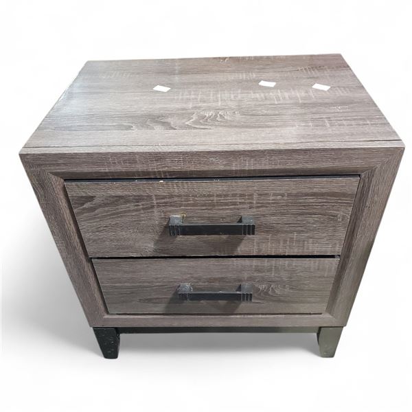 Rustic Brown Wood Two-Drawer Nightstand, H25" x W23.5" D16.5"