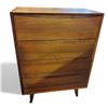 Image 1 : Modern Walnut Wood Storage Chest, H50" x W36" x D19" (Note: One leg Broken)
