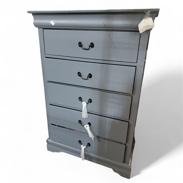 Grey 5-Drawer Chest, H49" x W33" x D18"