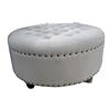 Image 1 : Round Tufted Nailhead Trim Upholstered Ottoman - Light Gray, Approx. H20" x Dia. 41"