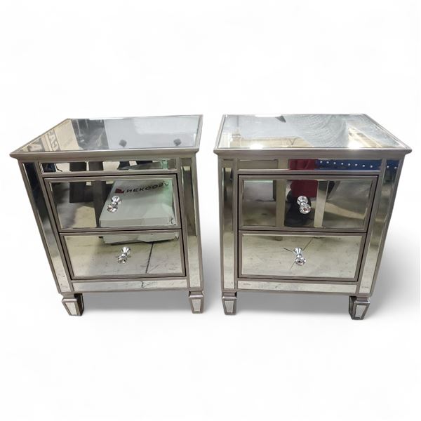 Pair Mirrored Nightstands, H23.5" x W19.5" x D15.5" Each