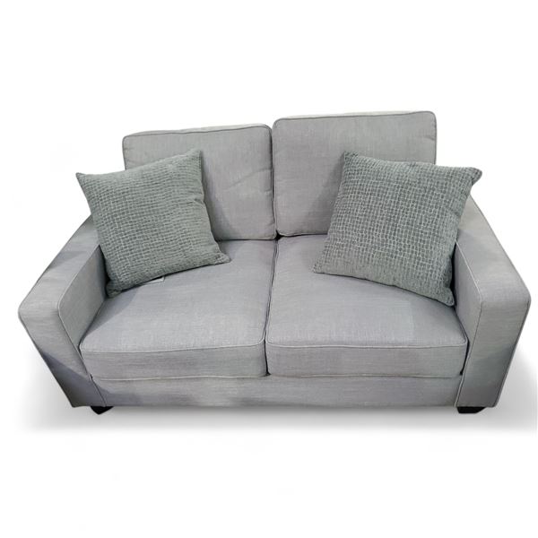 Grey Fabric Loveseat, Approx. H34" x W63" x D36"