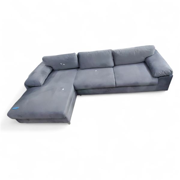 Gray Velvet Sectional Sofa with Left-Hand Chaise, H26" x W102" x D29"/58"
