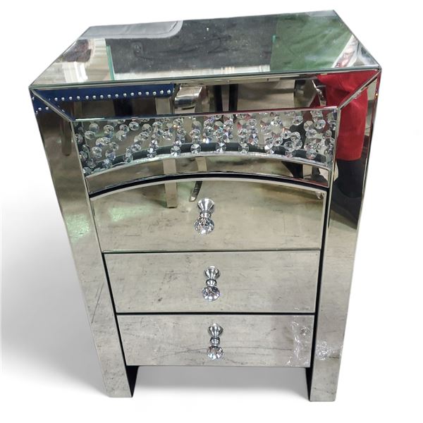 Diamond Glitz Silver Mirrored Nightstand, H26" x W18" x 13.5" (with power cable)