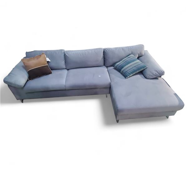 Gray Velvet Sectional Sofa with Right-Hand Chaise, H26" x W102" x D29"/58"