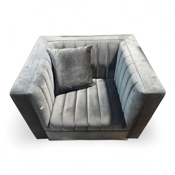 Gray Channel-Tufted Velvet Accent Chair, Approx. H30" x W41" x D34"