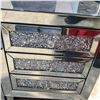 Image 2 : 2 Diamond Glitz Silver Mirrored Bedside Cabinets, H23.5" x W19.5" x D15.5" Each (one with cable, top