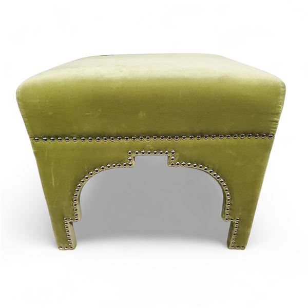 Luxurious Chartreuse Velvet Stool, H17" x 20" x 19"