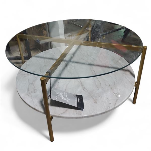 Signature Design by Ashley - Round Glass Coffee Table, H16" x Dia. 30"
