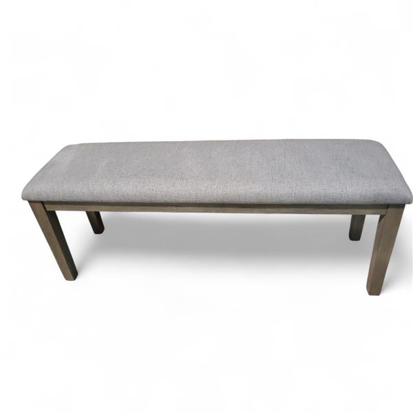 Gray Upholstered Bench with Wood Legs, H17.5" x 47" x 14"
