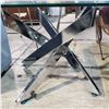Image 2 : Glass Top Side Table with Chrome X-Base, H19" x 23.5" x 23.5" (One Leg Needs Repair)
