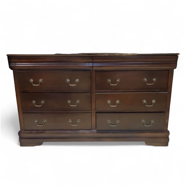 Brown Storage Cabinet, H33" x W58" x D16"  (Overall good condition, minor top wear)