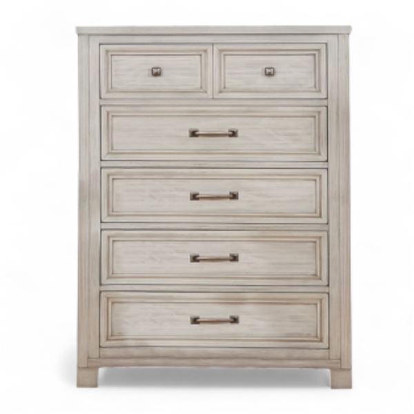 BNIB Darcy Collection Chest - Antique White Oak - RV: $969 CAD (1700W-9), 34 x 18 x 48H