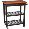 Image 1 : Amazon Basics Multifunction Rolling Kitchen Trolley Island with Open Shelves - Cherry and Black