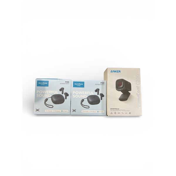 BNIB Group of 3 - 2x Powerful Sound Earbuds Retail $40/per box & Anker Powerconf C200 Dash Cam Retai