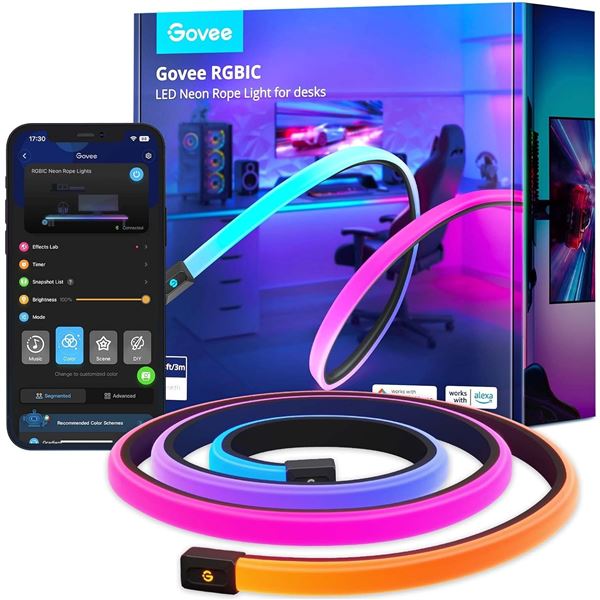 BNIB Govee RGBIC Gaming Lights, 10ft Neon Rope Lights Soft Lighting for Gaming Desks, LED Strip Ligh