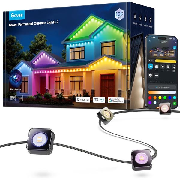 BNIB Govee Permanent Outdoor Lights 2, 100ft RGBIC Outdoor Lights Retail $319