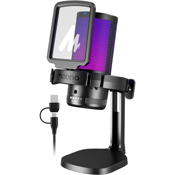 BNIB Group of MAONO USB Gaming Microphone for PC, Noise Cancellation Condenser Mic with RGB Lights R