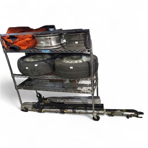 Group of Misc Auto Tires and Assorted Lighting Metal Bars