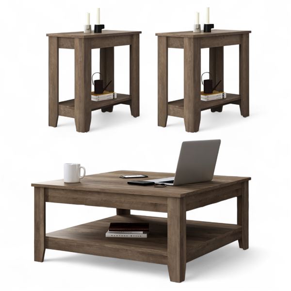 BNIB 3 Pcs Set Includes Coffee Table, 2 End Tables  (fg-dj-pu-16-954-way)