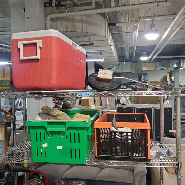 Coleman Cooler with Misc items  - CD/DVD, Batteries, and Small Parts