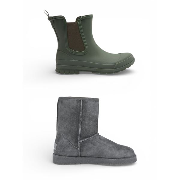 2 BNIB Dream Pairs Women's Boots - Ankle Rain Olive Green & Shorty Grey - RV: $120 CAD (Size US 10)