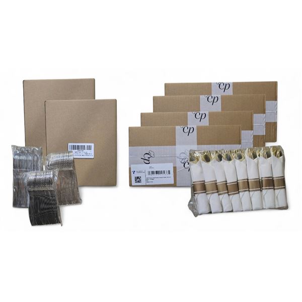 BNIB Group of Plastic Forks & Knives, Plates, 4x Boxes of Vacuum Sealer +30 Bags, Etc.