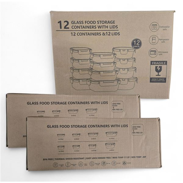 Group of BNIB 12 Glass Storage Containers & 2x 8 Glass Storage Containers