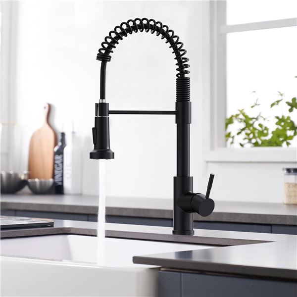 GIMILI Black Kitchen Faucet with Pull Down Sprayer Single Hole Spring Kitchen Sink Faucet Retail $11