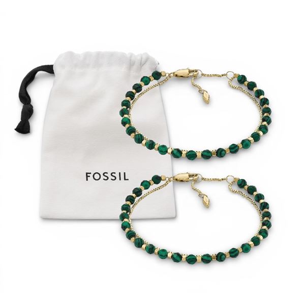 2x New Fossil Women's Stainless Steel Gold-Tone Sadie Glitz Disc & Brown Leather Bracelet Retail $12