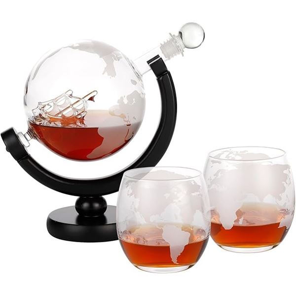 Ponpur Gifts For Men Dad Christmas, Whiskey Decanter Globe Set With 2 Ball Stones & 2 Glasses Retail