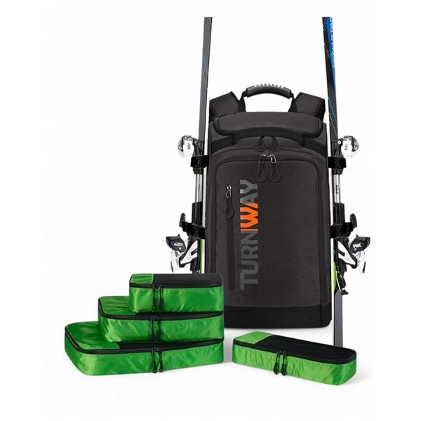 New TurnWay Ski/Snowboard Boot Bag Retail $65 & 4-Piece Packing Cube Set - Medium Green Retail $21