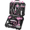 Image 1 : BNIB DEKOPRO Drill Set: Tool Set with 8V Pink Cordless Drill, Home Tool Kit with Drill 126 Piece Ret