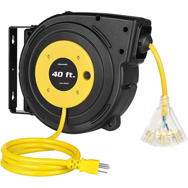 BNIB DEWENWILS Retractable Extension Cord Reel, 40 FT Heavy Duty Power Cord Retail $130