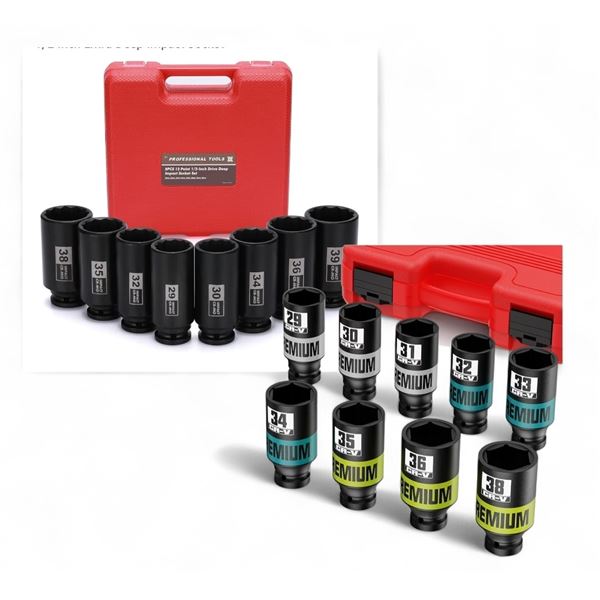 New 9 Piece 1/2" Drive Impact Socket Set, Metric Axle Nut Sockets Retail $65 & Mayouko 8PCS 1/2" Dri
