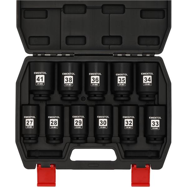 New EMENTOL 11PCS 1/2-Inch Drive Spindle Axle Nut Impact Socket Set Retail $65