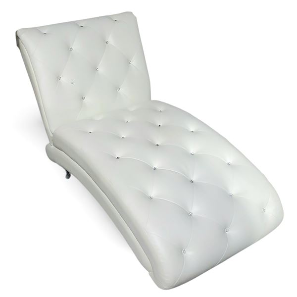 White Faux Leather Button-Tufted Chaise Lounge, Approx. H33" x W28" x L48"