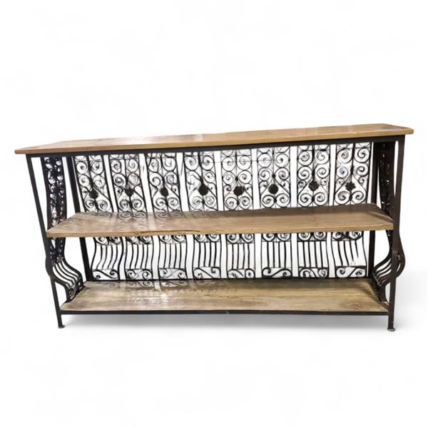 NACH Furniture - Art. Iron Console Table With Teak Wood Top - RV: $2190 CAD, H35" x W72" x D16"