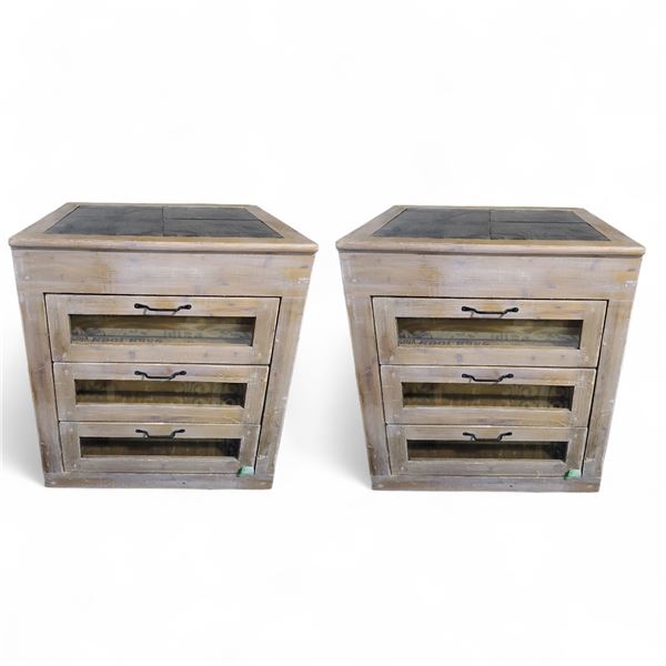 Set of 2 NACH Furniture Rustic Wood 3-Drawer Storage Cabinet