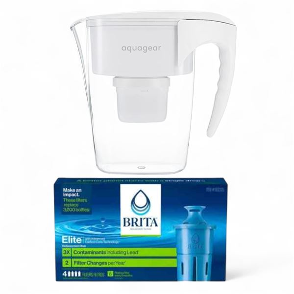 BNIB Aquagear Water Filter Pitcher and 2 Pcs Brita Elite Replacement Filters - RV: $220 CAD