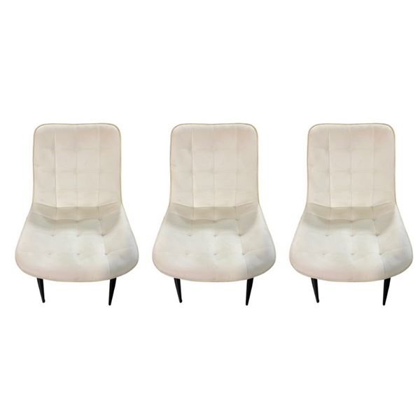 Set of 3 Cream White Upholstered Accent Chairs